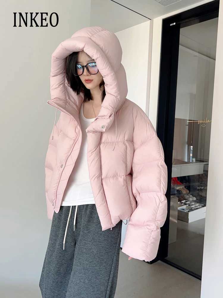 Women's Down Parkas Fashion hooded puff jacket for women 2024 winter long sleeved 90% white duck down jacket for warmth INKEO 3O380 Y2410197MFX