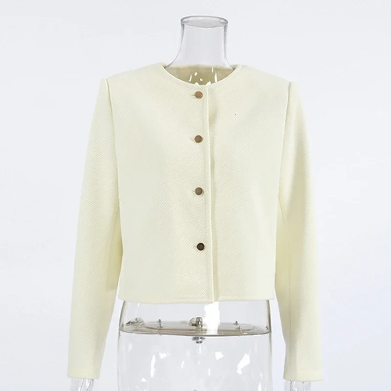 Elegant Tweed Jacket Women Coats Vintage Woolen Singlebreasted Oneck Long Sleeve Short Streetwear Casual Lady Outwears 241019