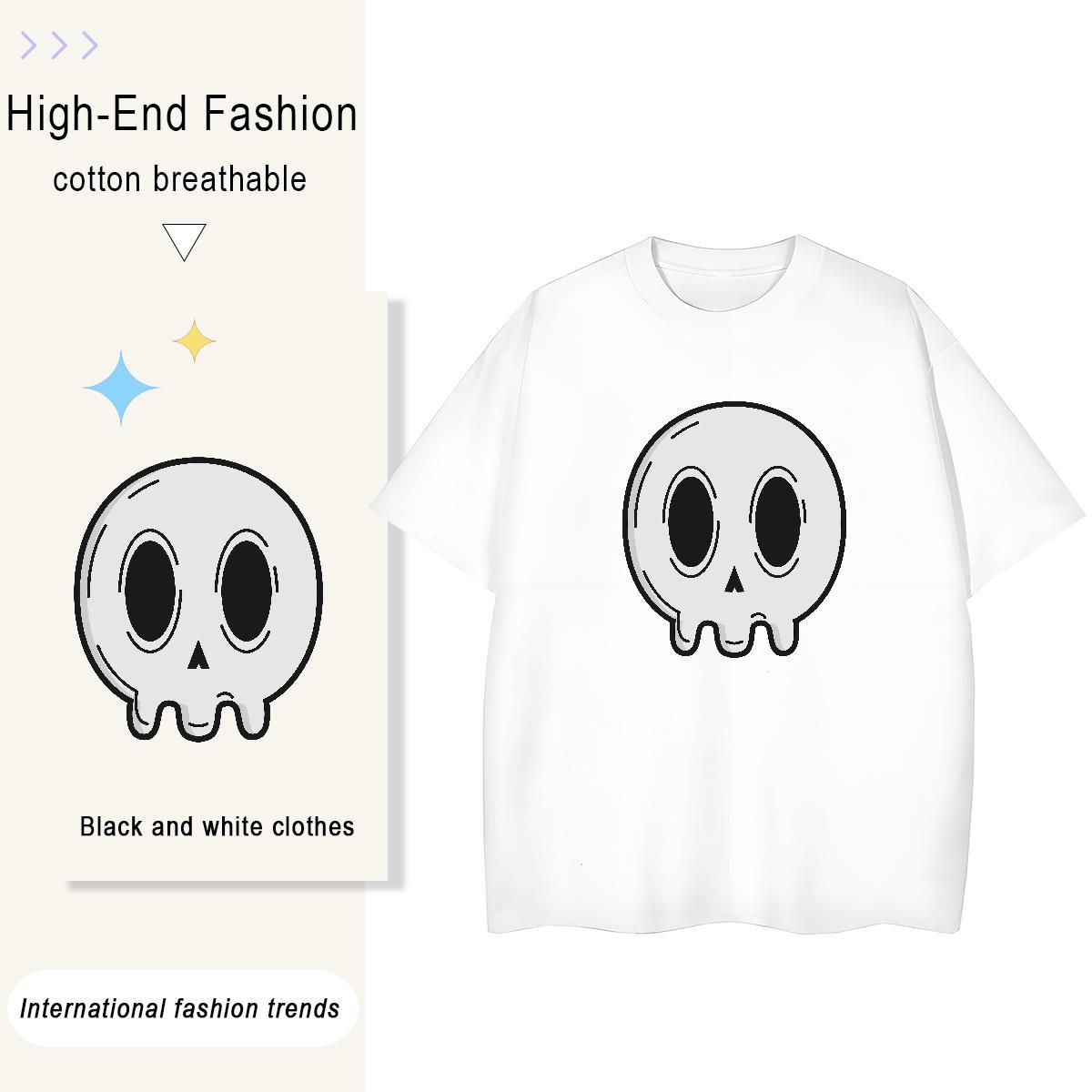 2024 Casual T-Shirts 100% Cotton 230g Breathable Soft Home Outdoor skull Unisex Tshirts Brand DIY Printed Clothings