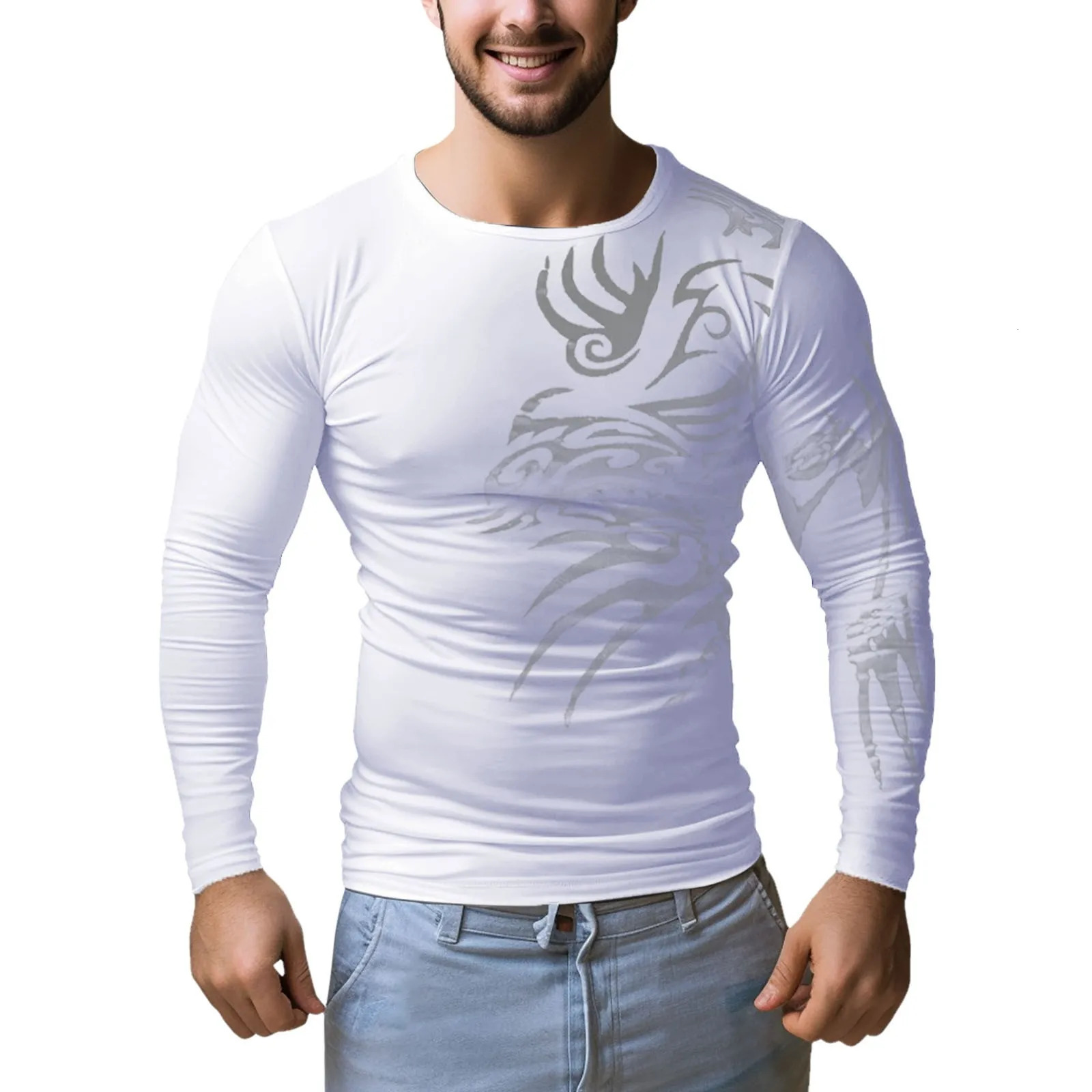 Mens single arm long sleeved T-shirt bottom layer sports tight compression gym running top 241018