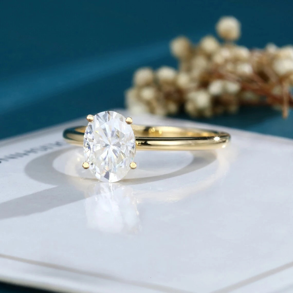 Unique oval cut 925 sterling silver 1-3ct engagement card ring for women 14K gold-plated certificate 241007