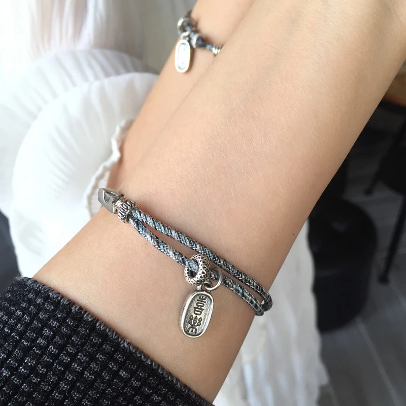 La Monada Chinese Handmade Thread 925 Pure Silver Bracelet Womens Moon Star Rope Couple Thread Bracelet 241018