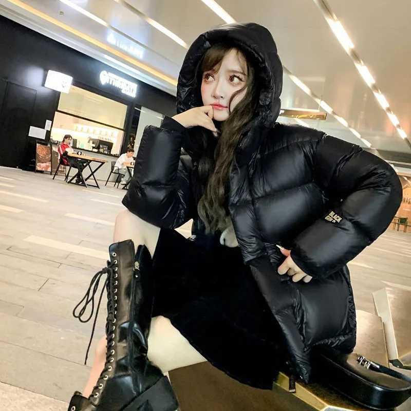 Women's Down Parkas Korean black gold 90% white duck down jacket new womens winter thick warm jacket loose casual womens hooded parkour jacket Y2