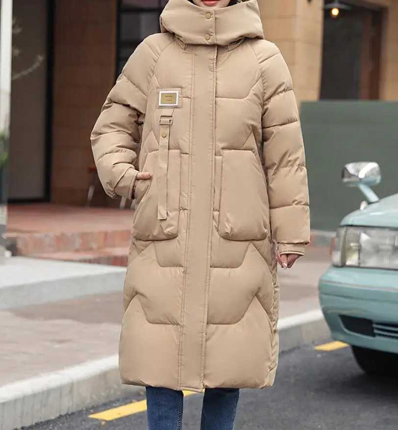 New Winter Fashion Long Sleeve Stand Up Collar Zipper Solid Color Slim Fit Thick Long Version Detachable Hooded Down Jacket ForX241019