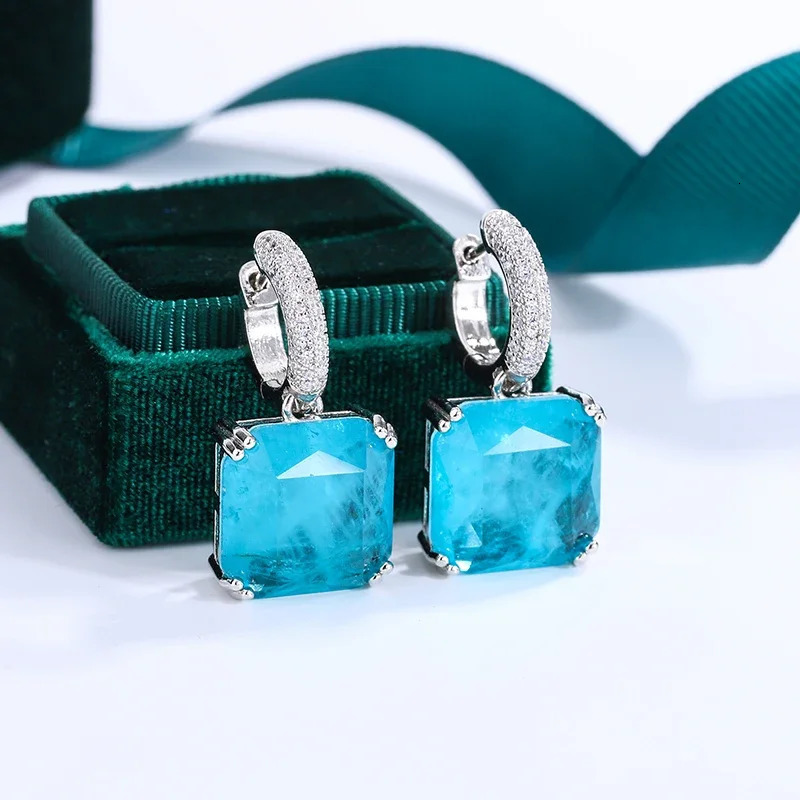 925 silver jadeite Paraiba stud earrings suitable for womens sparkling wedding parties exquisite jewelry bridal earrings luxury jewelry 241018