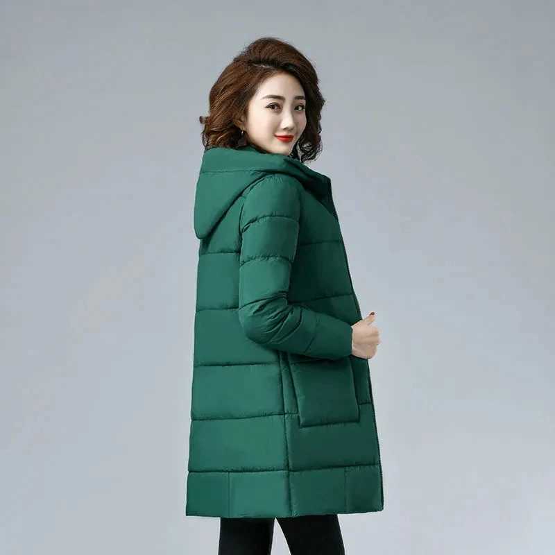 Fashion Mother Outcoat Long Down Cotton Jacket Winter New Middle-Aged Elderly Padded Jacket With Thick Padded Coat With HoodedX241019
