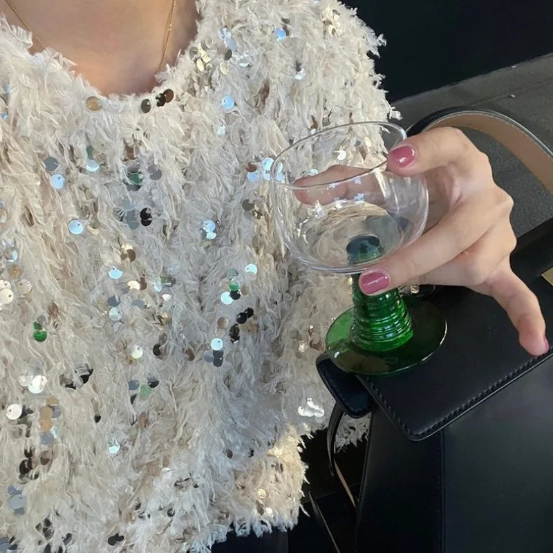 Neploe Heavy Sequin Tassel Sweaters Female Autumn Oneck Loose Tops Women Y2k Fashion Long Sleeve Knitted Pullover 241010
