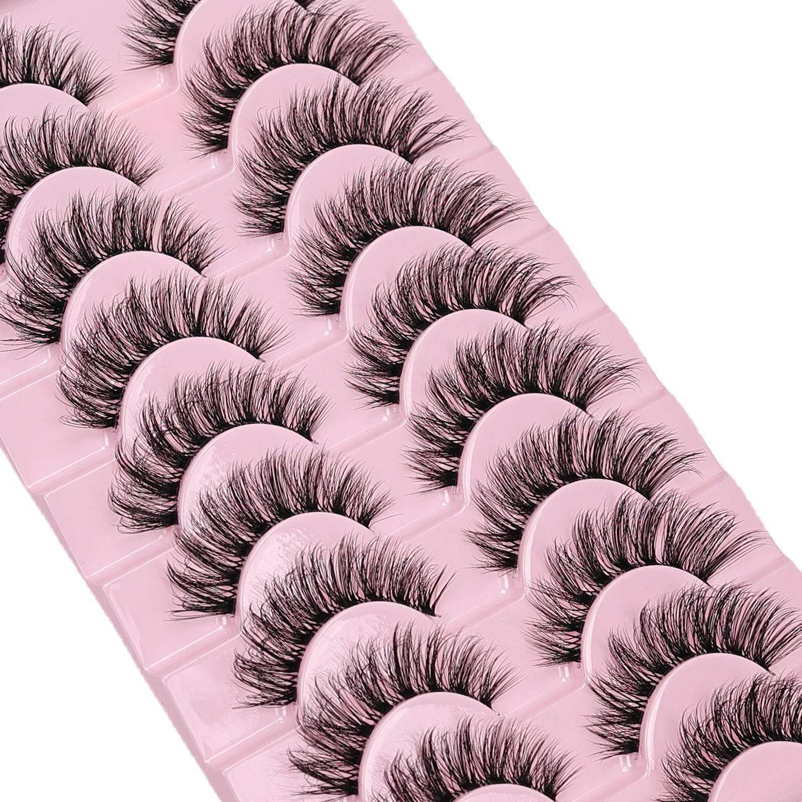 10 Pairs Natural Fluffy False Eyelashes Wispy Lashes 3D Volume Strip Lashes D Curl Fake Eyelashes with Clear Band Eye LashesXJ241019