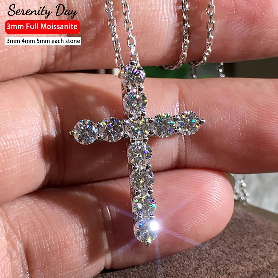 3mm 4mm 5mm Cross Necklace GRA Certified S925 Silver Jesus Pendant Necklace Female Engagement Bride Exquisite Jewelry 241018