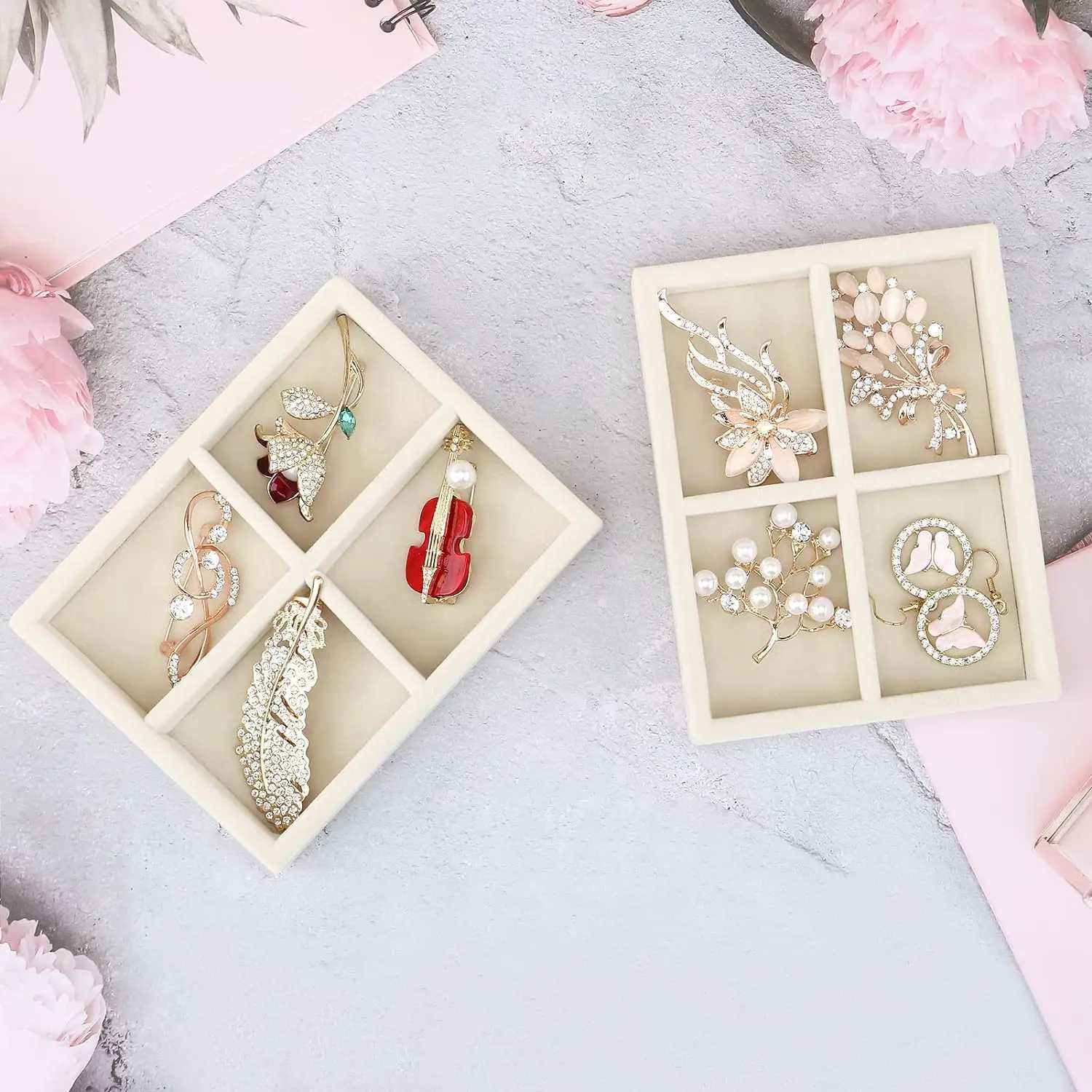 Hot Jewelry Manager Velvet Jewelry Storage Tray Display Ring Bracelet Necklace Storage Box Display Drawer Manager Tray W241019