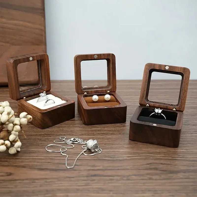 Luxury white walnut ring box with flip acrylic cover engagement and wedding anniversary gift classic square jewelry box W241019