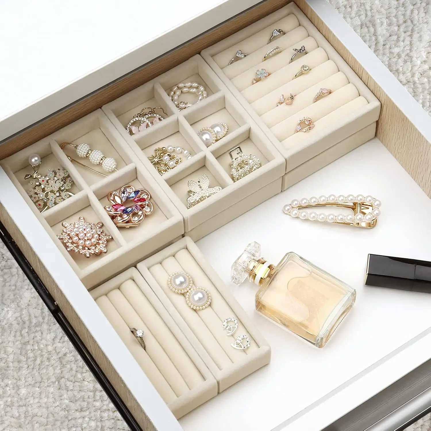 Hot Jewelry Manager Velvet Jewelry Storage Tray Display Ring Bracelet Necklace Storage Box Display Drawer Manager Tray W241019
