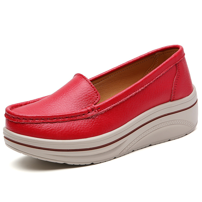 Large size 4-color sponge cake women's shoes 35-42, thick soled rocking shoes with 5cm sloping heel, fashionable cowhide women's shoes