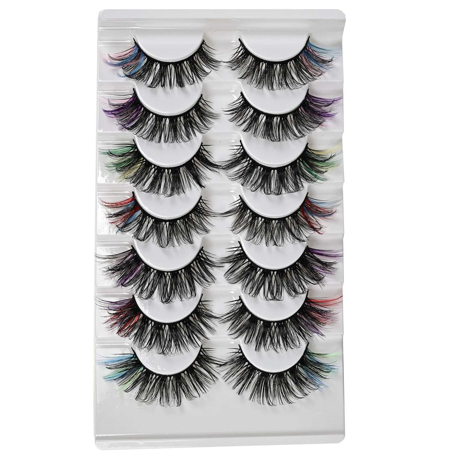 7pairs Colorful False Eyelashes 3D Faux Mink Fluffy Eyelashes Russian Natural Thick Fluffy LashesXJ241019