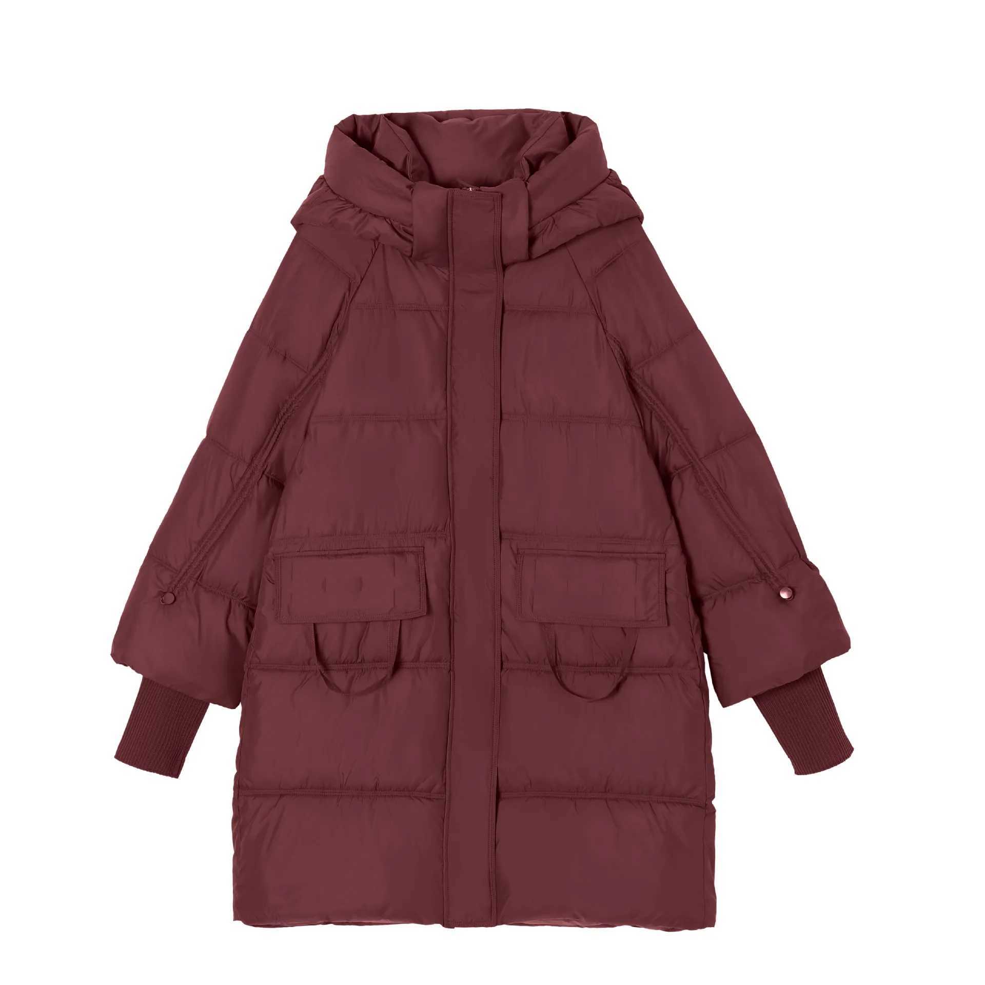 2024 Winter New Womens Loose Padded Down Jackets The Mid-Length Is Thickened Personality Pockets Warm Over-The-Knee JacketX241019