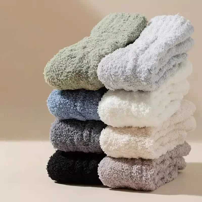 4pcs Winter Warm Thick Velvet Socks Men Coral Fleece Plush Stocks for Girls Fluffy Floor Sleeping Middle Tube Sock Hosiery SoxesXJ241019