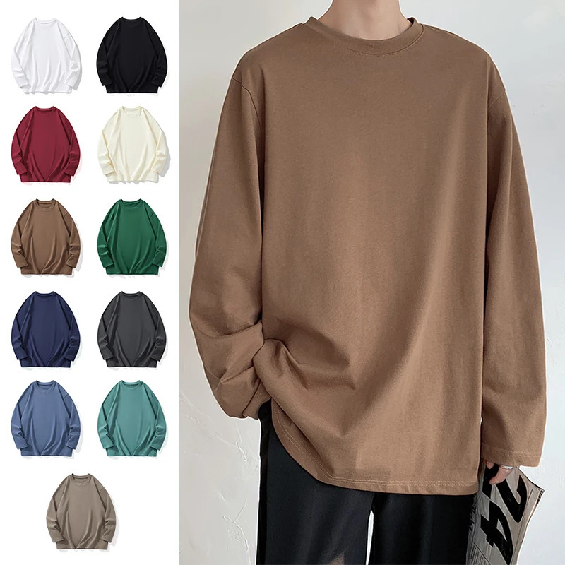 Spring T-shirt Mens Long Sleeve Cotton Top Mens T-shirt Basic Plain T-shirt Womens T-shirt Underwear XS-5XL 241018