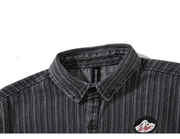 shanshi Men's shirts American badge embroidered striped denim long sleeve men casual cool trendy workwear shirt for men