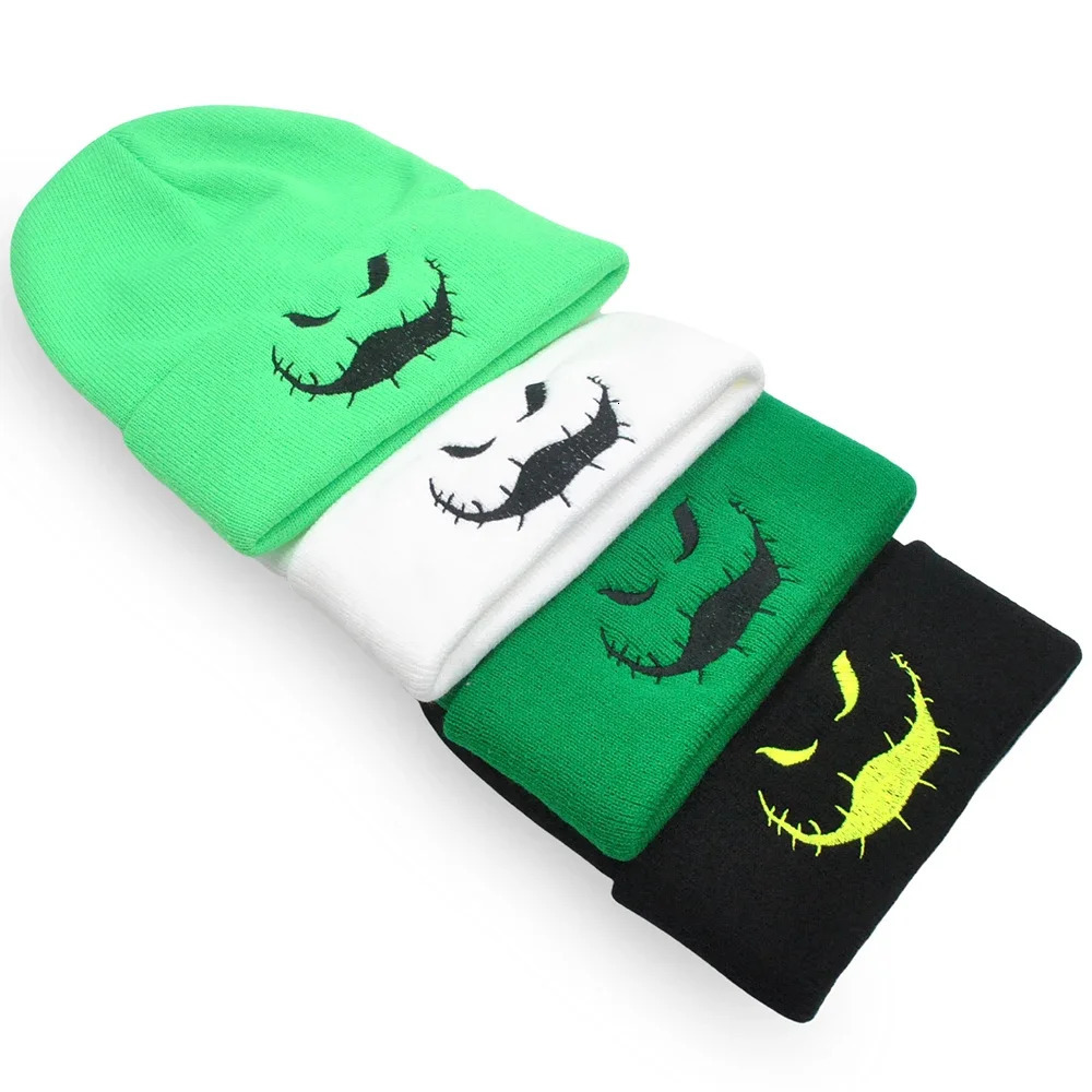 Devil Embroidery Beanie Hat Halloween Knitted Hats Unisex Ski Ghost Grimace Embroidery Cap Coldproof Skullies Oogie Boogie 241007