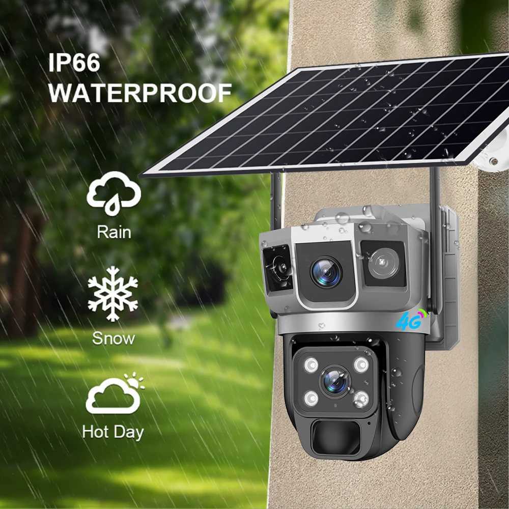 Camera 12MP Solar Camera 4G Sim Outdoor Dual Lens Three Screen 6K IP Camara Solar Panel CCTV Security Built in Battery PIR Cam V380 Z241019