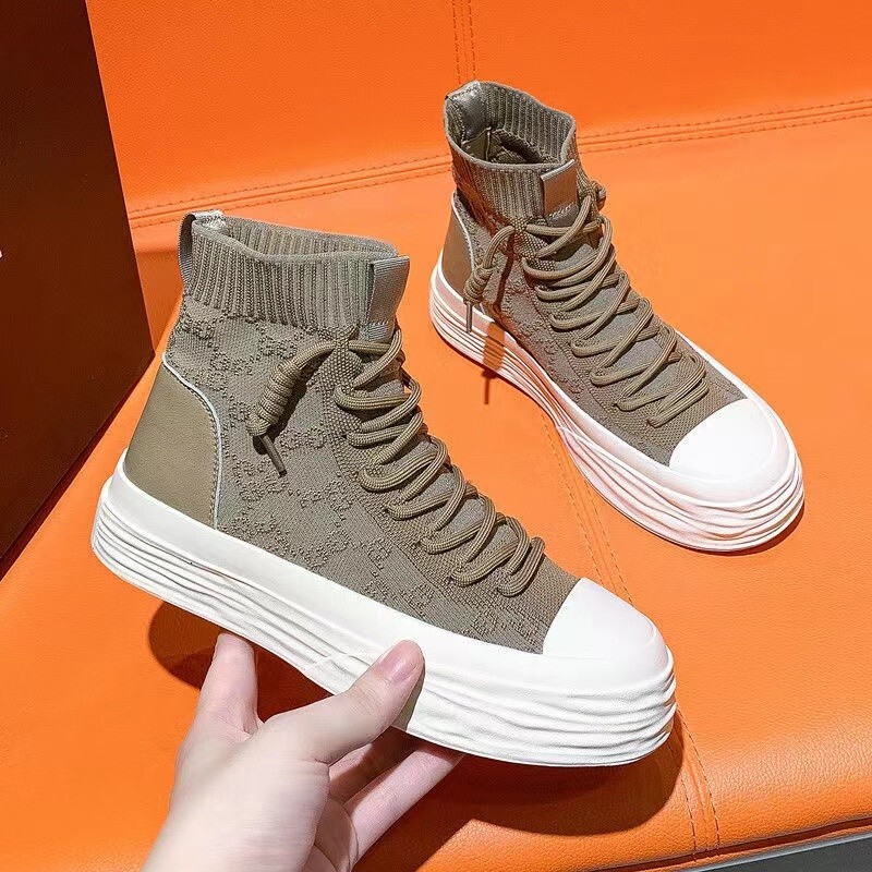 High top sock shoes for women in summer 2022, thin new style, thick sole dissolved shoes, breathable mesh, fly woven sports and leisure board shoes