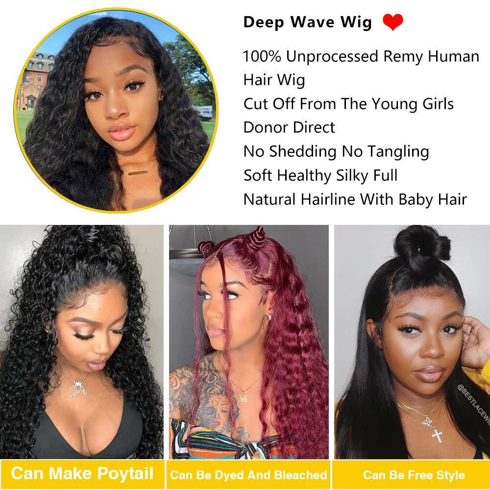 40 50 Inch 13x4 13x6 Full Frontal HD Transparent Lace Long Deep Wave Brazilian Remy Human Hair Pre plucked Wigs 200 Density