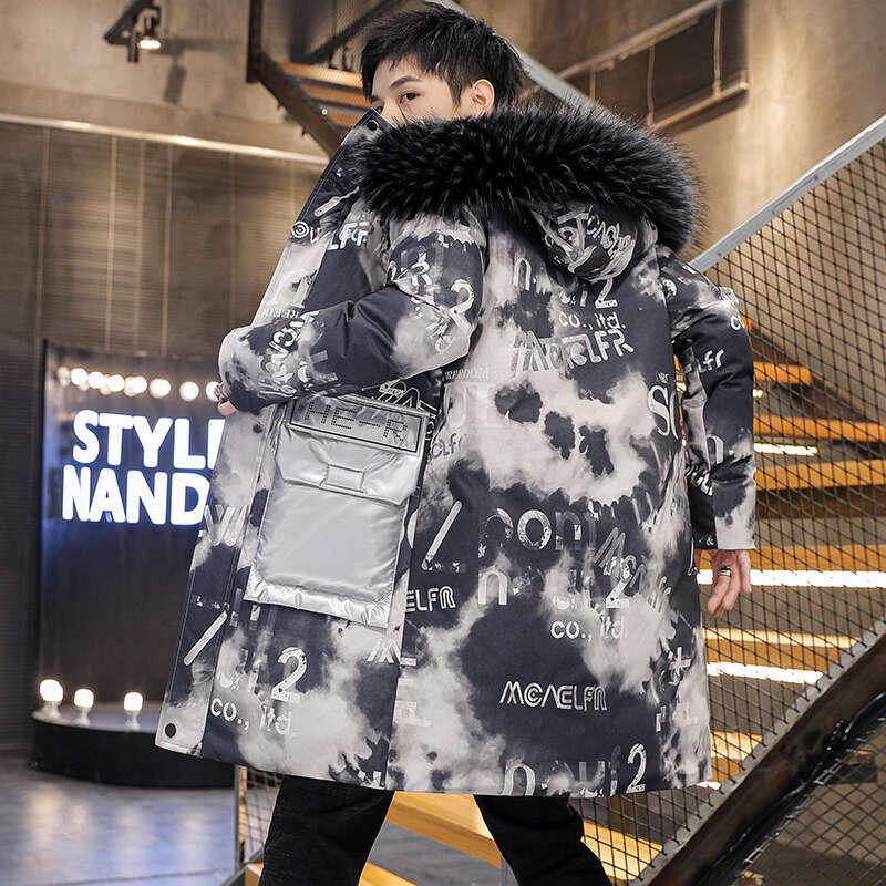 Top 2024 Winter Warm Windbreaker Parka Men's Detachable Fur Collar Cotton-Padded Jackets Streetwear Mid-Length Thick Hooded Coat