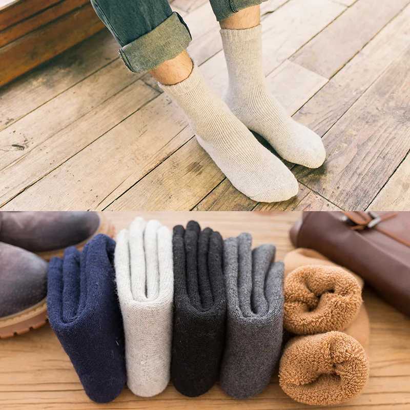 5 Pairs/Lot Mens Winter Super Thick Wool Socks Thick Terry Socks Mens High-quality Mid-tube Socks Solid Color Thick Snow SocksXJ241019