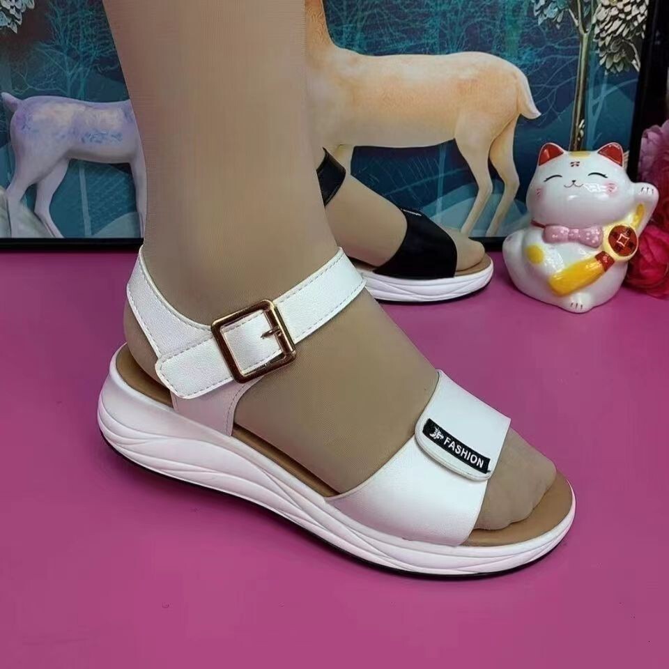 Summer PU Leather Open Toe Women Platform Fashion Buckle Flat Sole Woman Red Outdoor Casual Ladies Beach Sandals Ddmywed ddmythur