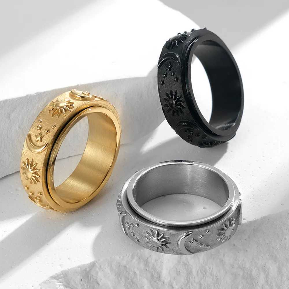Star Moon Sun Rotation Titanium Steel Ring Stainless Steel Ring Advanced Pressure Reduction Ring Y241019