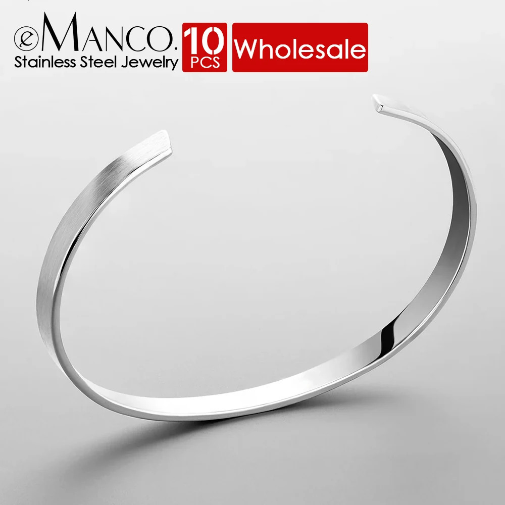 10 Classic Mens C-shaped Open Bracelet Stainless Steel Plated Blank Accessories Wholesale 241007