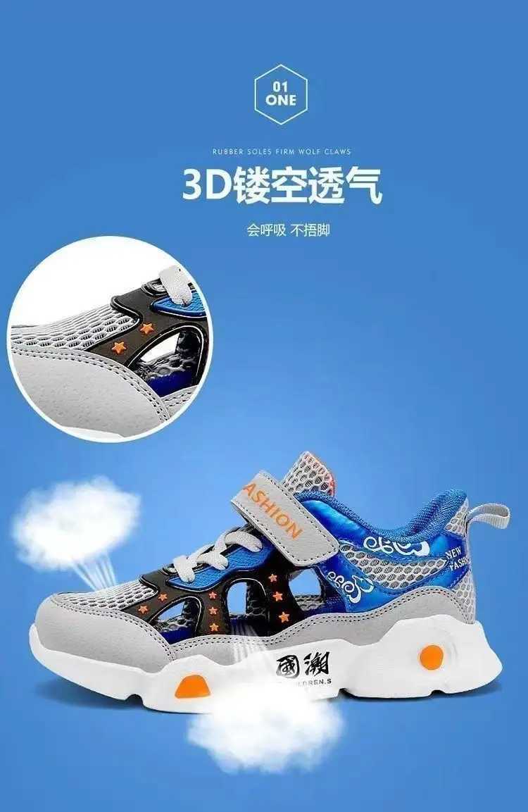 Athletic Outdoor Childrens summer sports shoes boys fashionable breathable mesh casual shoes lightweight and non slip childrens running beach shoes H2
