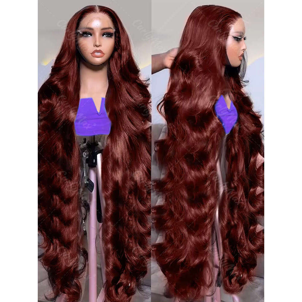 30 36 Inch Reddish Brown Body Wave 13x4 Front Human Hair Wigs Brazilian 13x6 Color HD Transparent Lace Frontal Wig For Wome