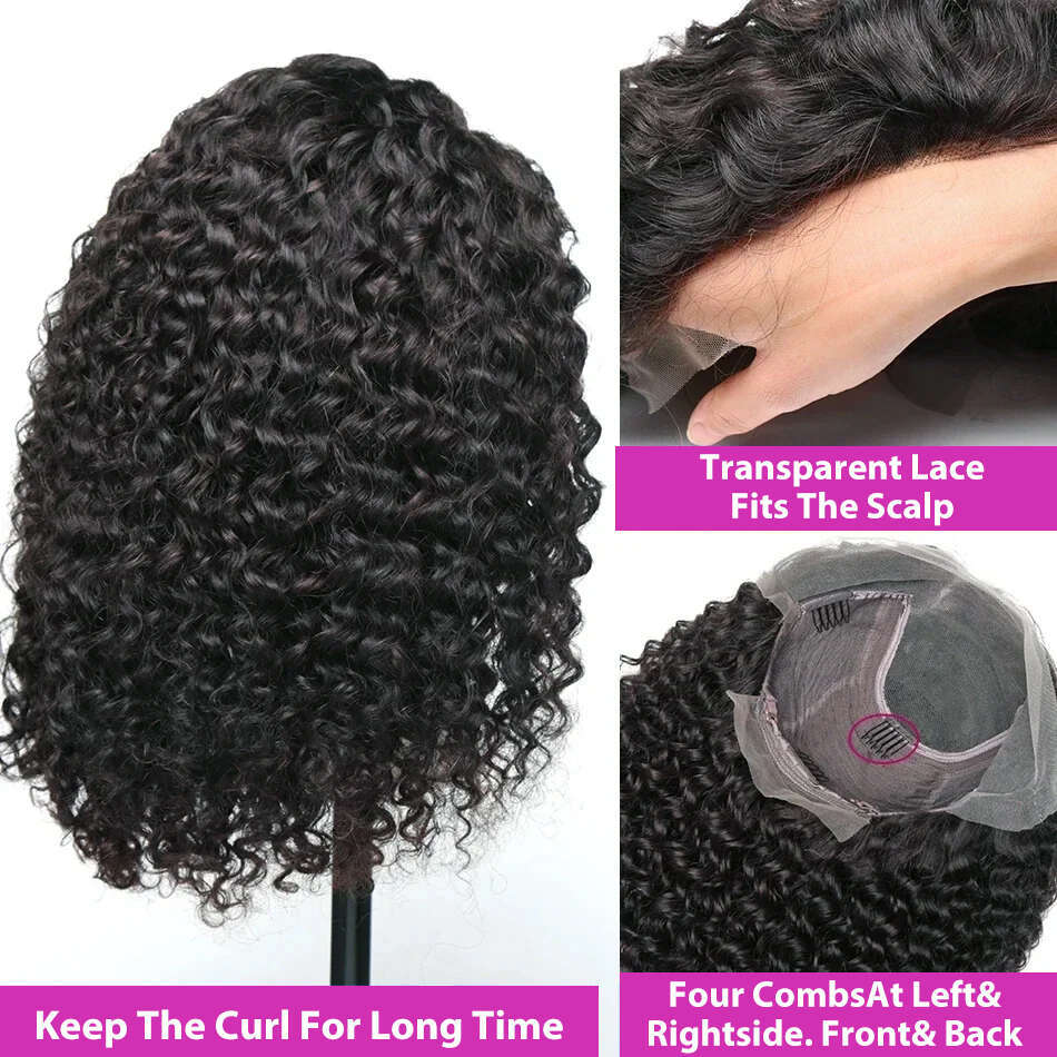 Full Lace Front Deep Wave Synthetic Wig in Glossy Black 180% Colored Curly Lace Closure, 360 Degree Glueless with 150 Density
