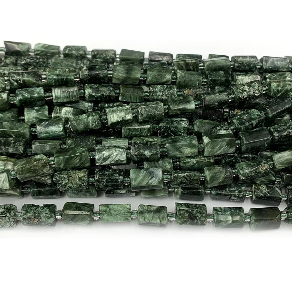 Veemake natural green six winged angel gold nugget shaped cylindrical loose light smooth necklace bracelet jewelry bead 08350 241018