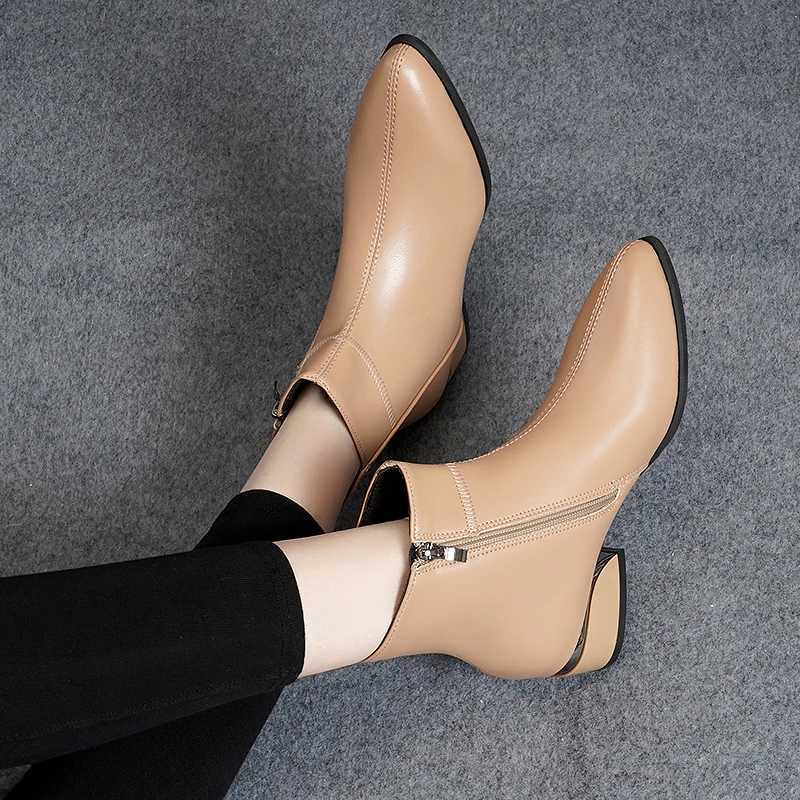 2025 Fashion Womens Ankle Boots Sexy Autumn Winter Pointed Toe High Heels Leather Casual Black Shoes Size 35-41 Y241019