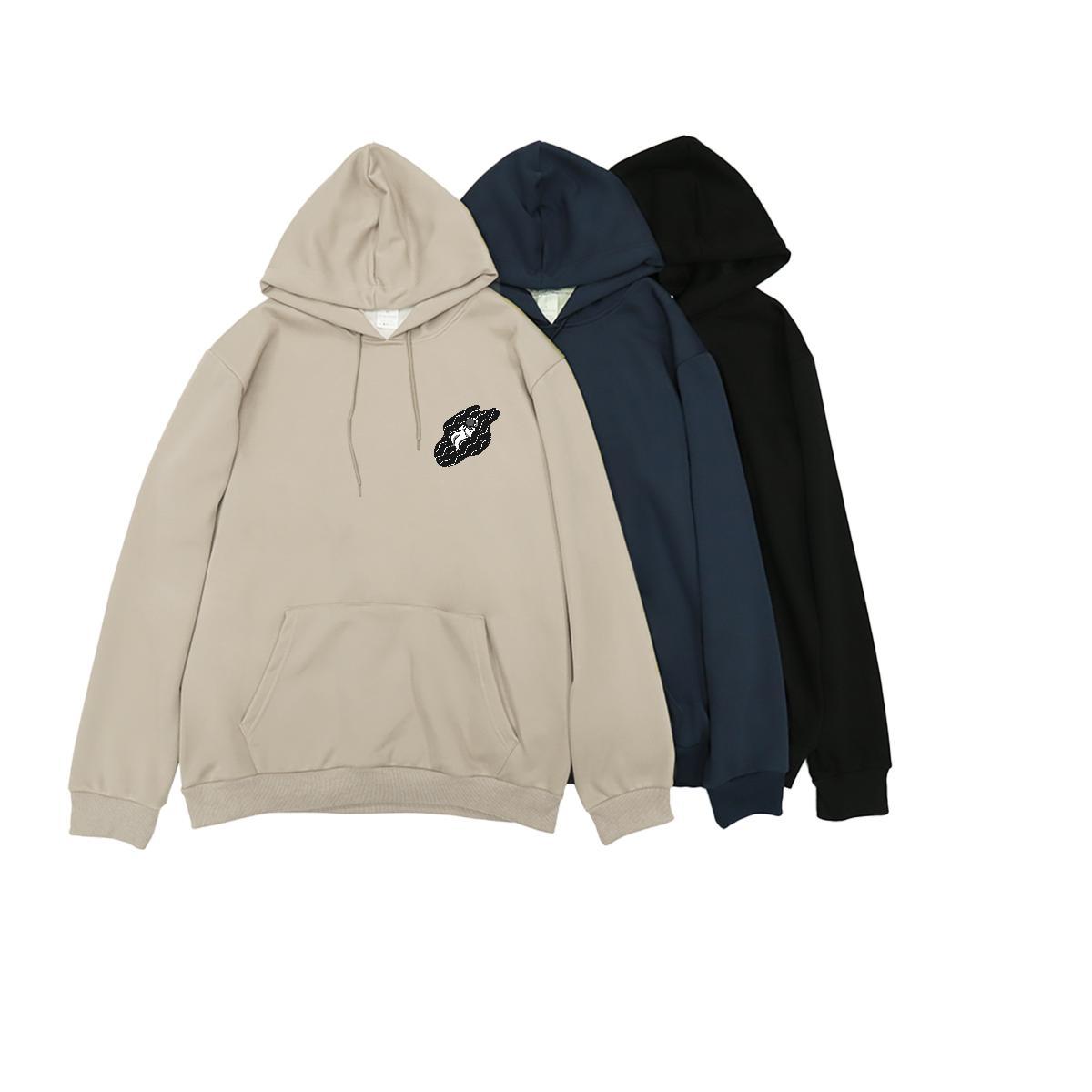 Classic Casual Hoodie For Man Street wear Hip Hop Brand Men Clothes Hoodie Hooded Collar Breathable Black Khaki Blue Top Hoodie Velvet Thick