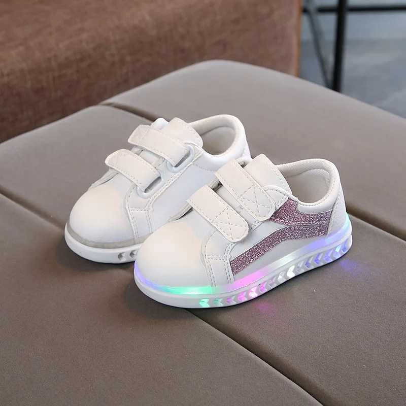 Athletic Outdoor Battery charging LED sports shoes childrens white shoes casual sports baby walking shoes illuminated skateboard soles H241019