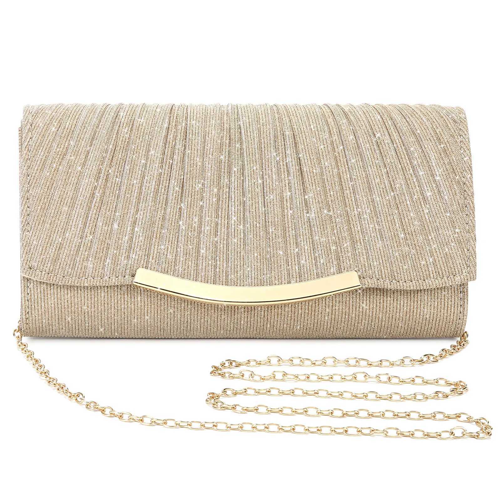 Womens Evening Clutch Bag Shining Flash Handbag Metal Chain Shoulder Cross Body Bag Luxury Wedding Party Banquet Clutch Wallet Y241019