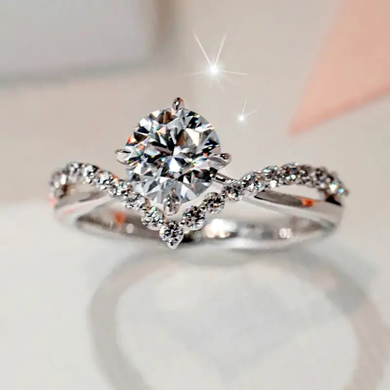 Couple Rings Women 925 Sterling Silver White Gold Single Stone Ring Classic Crown Diamond Ring Designer Crystal Wedding Jewelry