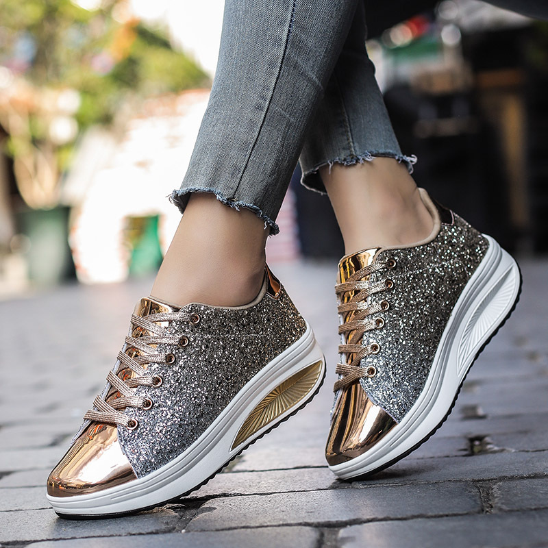 Women's Swinging Shoes Shiny Large 41 Glitter Mirror Women's Shoes Sports Thick Bottom Fashion Single Shoes