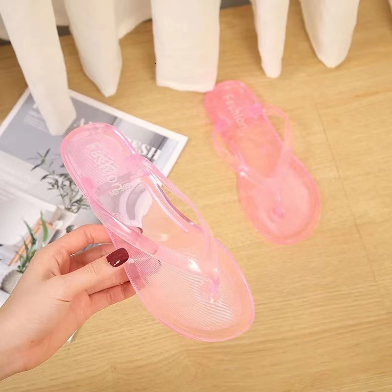 Flip Flops Women Beach Slippers PVC Transparent Clear Crystal Casual Sandals Summer Bathing Indoor Outdoor Flat Slide Jelly Shoe Ddmywed Ddmysaturn
