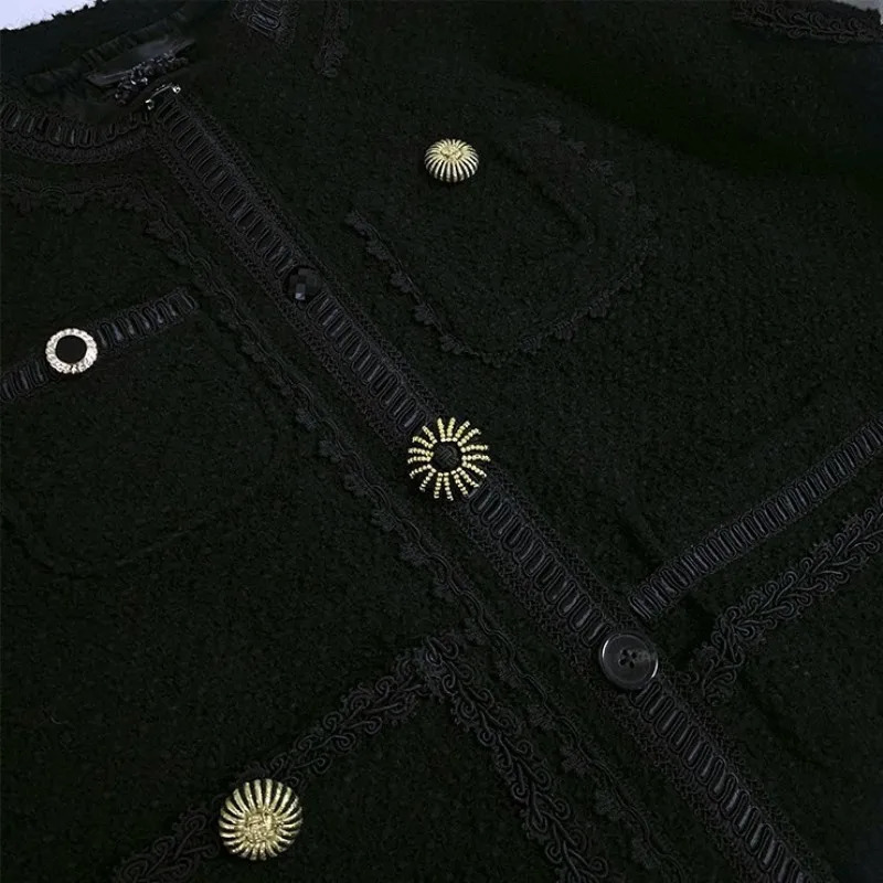 Winter Fashion Coat Women ner Vintage Wool Short Tweed Jacket Streetwear Warm Long Sleeve Elegant Outerwear S M 241019
