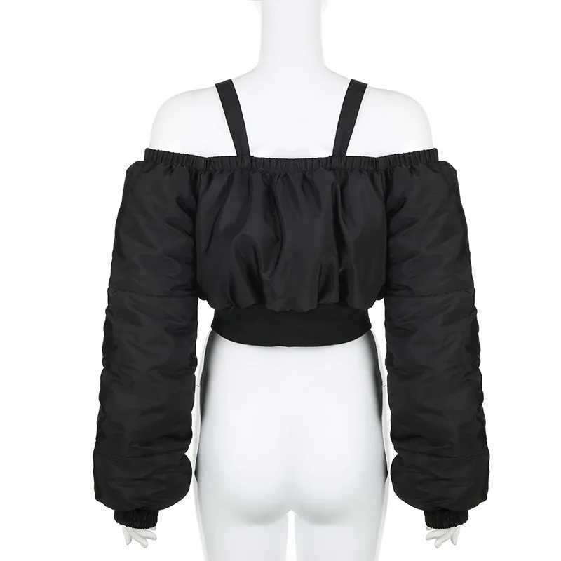 Women's Down Parkas Sexy Cropped Puffer Quilted Jacket for Women 2024 New Winter Thick Warm Puff Sleeve Bubble Jacket for Women Y2410192GMC