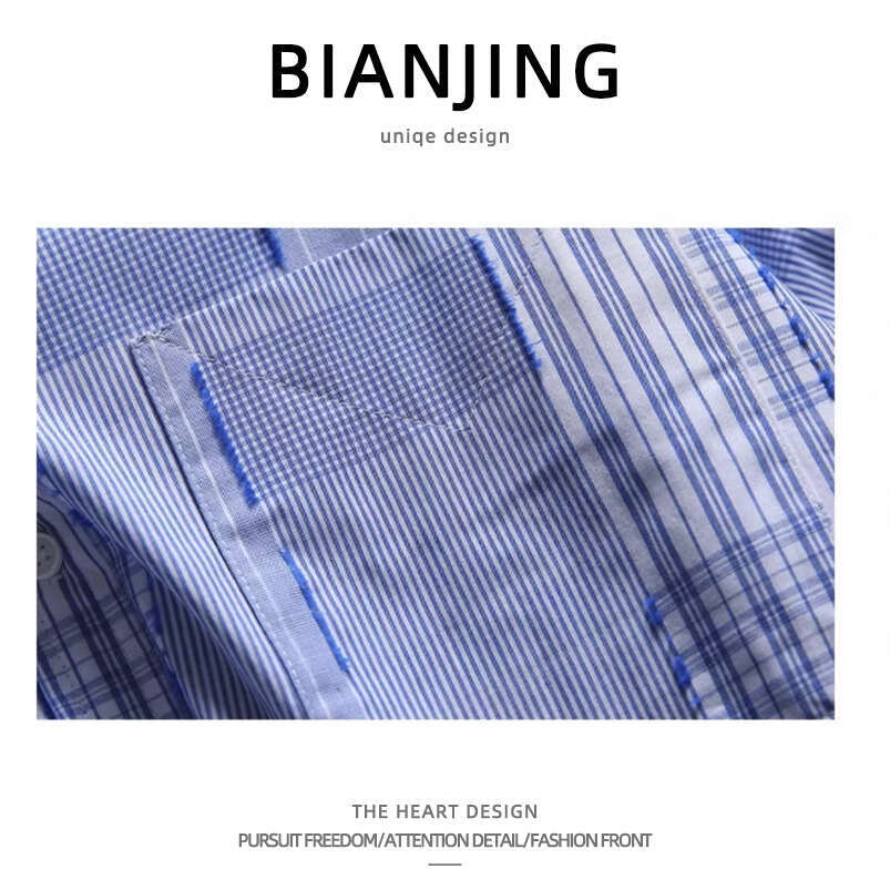 shanshi Men's shirts Spring Autumn plaid patchwork long sleeved shirt for men women loose casual fashionable versatile handsome trendy lapel jack