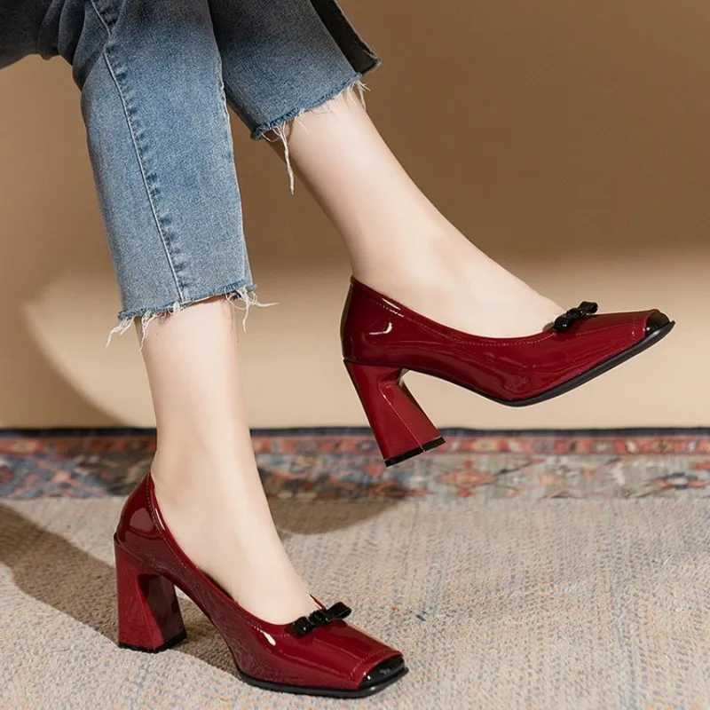 Spring Fashions new shallow mouth square toe pump provides comfortable and elegant high-heeled square toe color matching for womens shoes Y241019