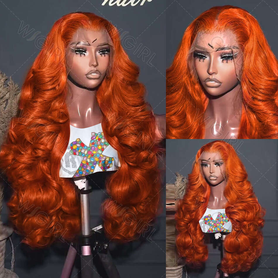 30 32Inch Ginger Orange Body Wave Wig Brazilian 220% 13x4 13x6 HD Lace Frontal Human Hair Wigs For Women
