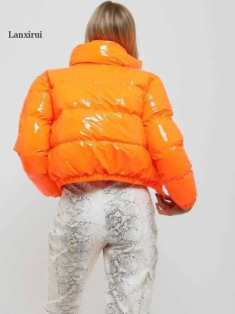 Women's Down Parkas Autumn Winter Women Bright PU Puffer Jackets Heating Bubble Jacket Down Parka Jacket Zipper Jacket Cute Cutting Parka XXL Y24