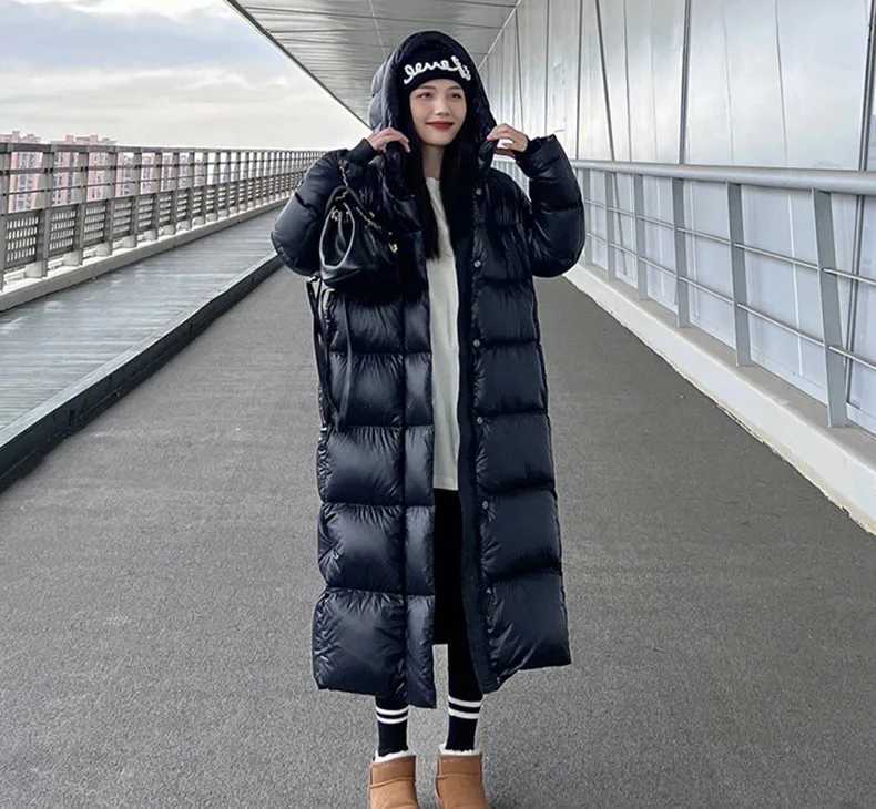 New Fashion Women Down Jacket Long Ultra-thick Parkas Black Hooded Warm Coats Winter Jackets for Women Lightweight Puffer CoatsX241019
