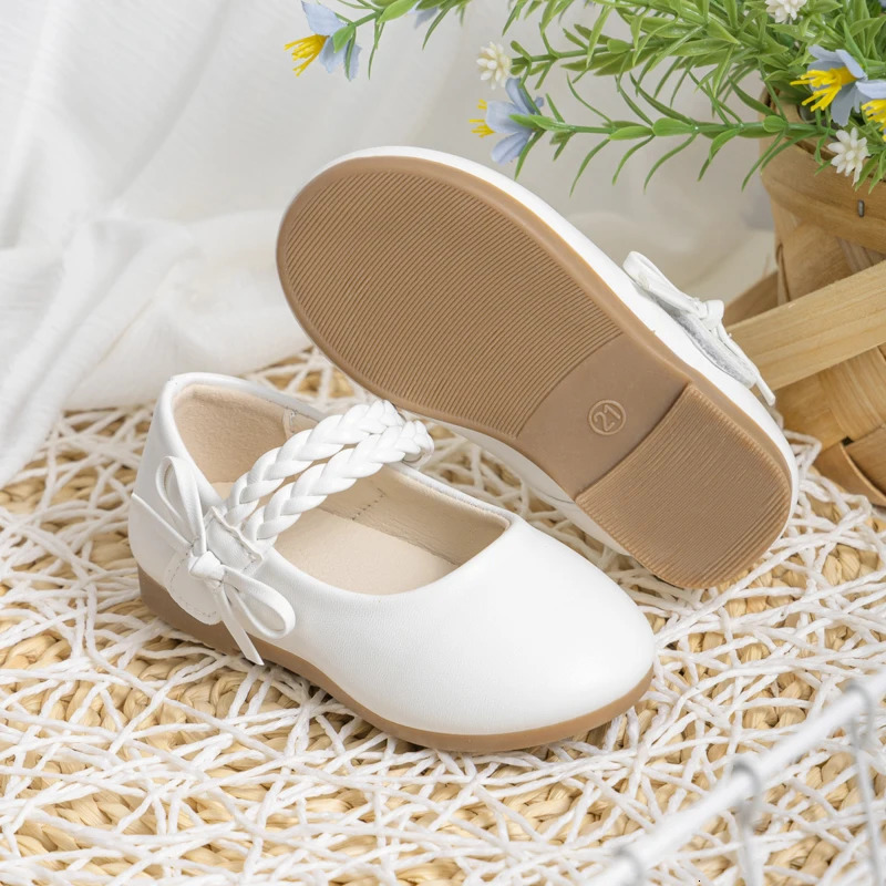 KIDSUN Fashion White Kids Girls Dress Shoes PU Leather Princess Wedding Party School Low Heel Flats for Little Big 241018